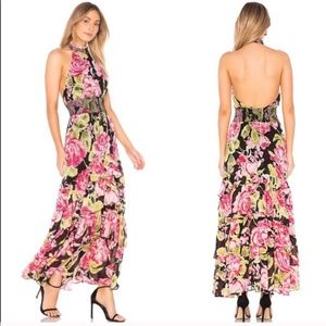 NWT FREE PEOPLE IN FULL BLOOM CASCADING FLORAL HALTER MAXI DRESS S